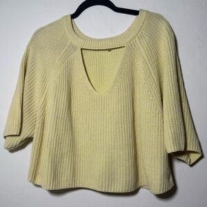 Women's Buttery Yellow Cut Out Crop Knit Sweater
